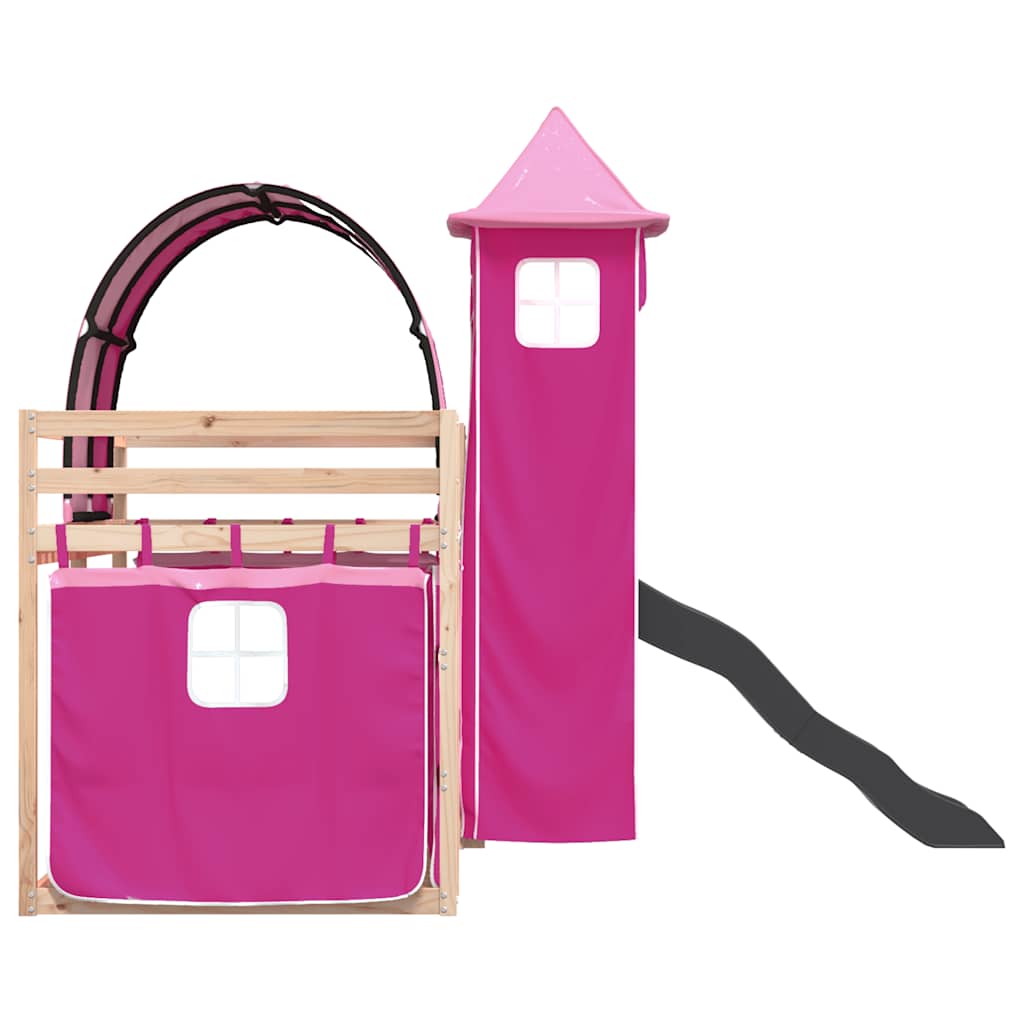 Bunk Bed without Mattress with Slide and Curtains Pink 80x200 cm
