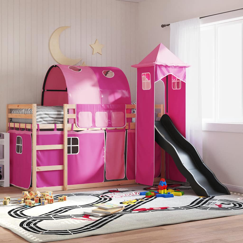 Bunk Bed without Mattress with Slide and Curtains Pink 80x200 cm