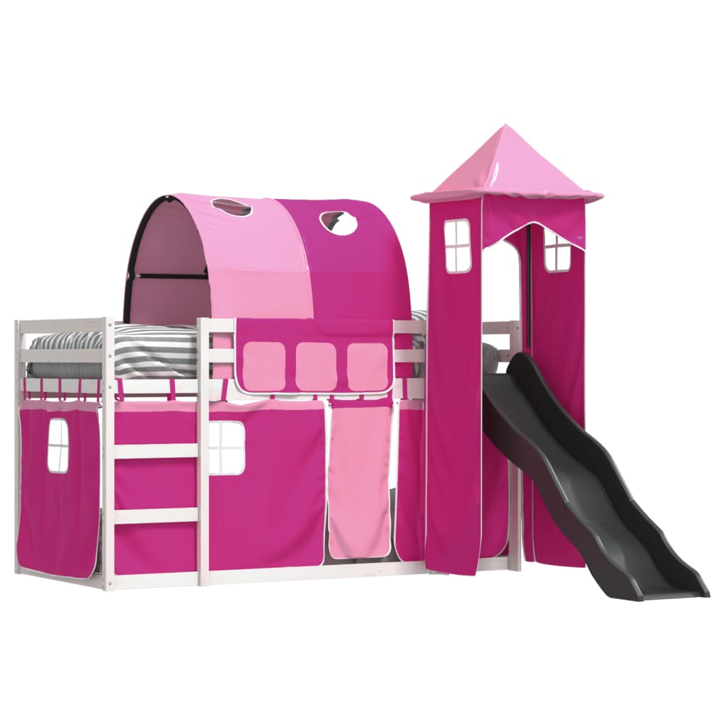 vidaXL Bunk Bed without Mattress with Slide and Curtains Pink 80x200 cm