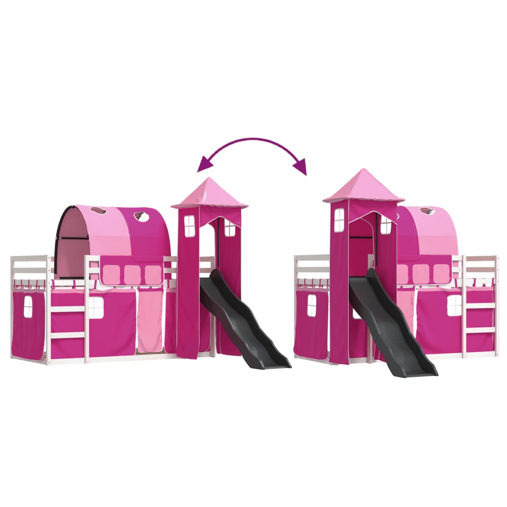 vidaXL Bunk Bed without Mattress with Slide and Curtains Pink 80x200 cm