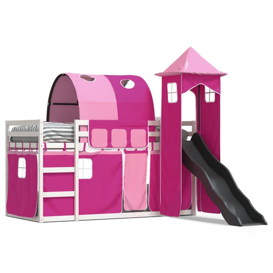 vidaXL Bunk Bed without Mattress with Slide and Curtains Pink 80x200 cm