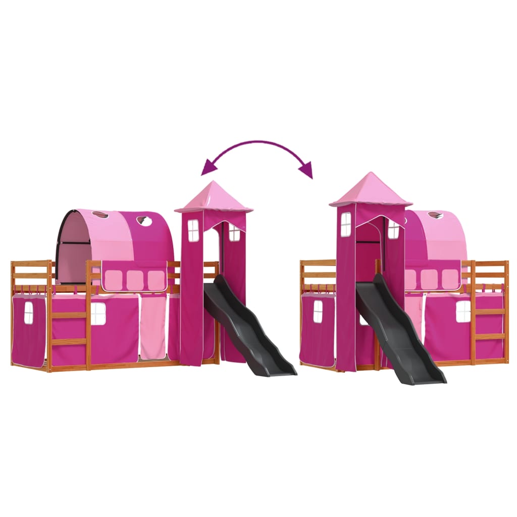 vidaXL Bunk Bed without Mattress with Slide and Curtains Pink 80x200 cm