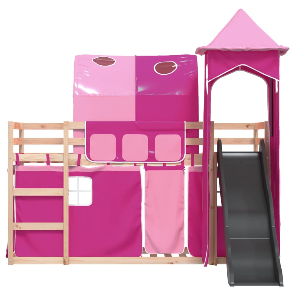 vidaXL Bunk Bed without Mattress with Slide and Curtains Pink 90x190 cm Single