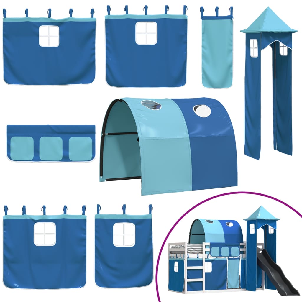 vidaXL Bunk Bed without Mattress with Slide and Curtains Blue 90x190 cm Single