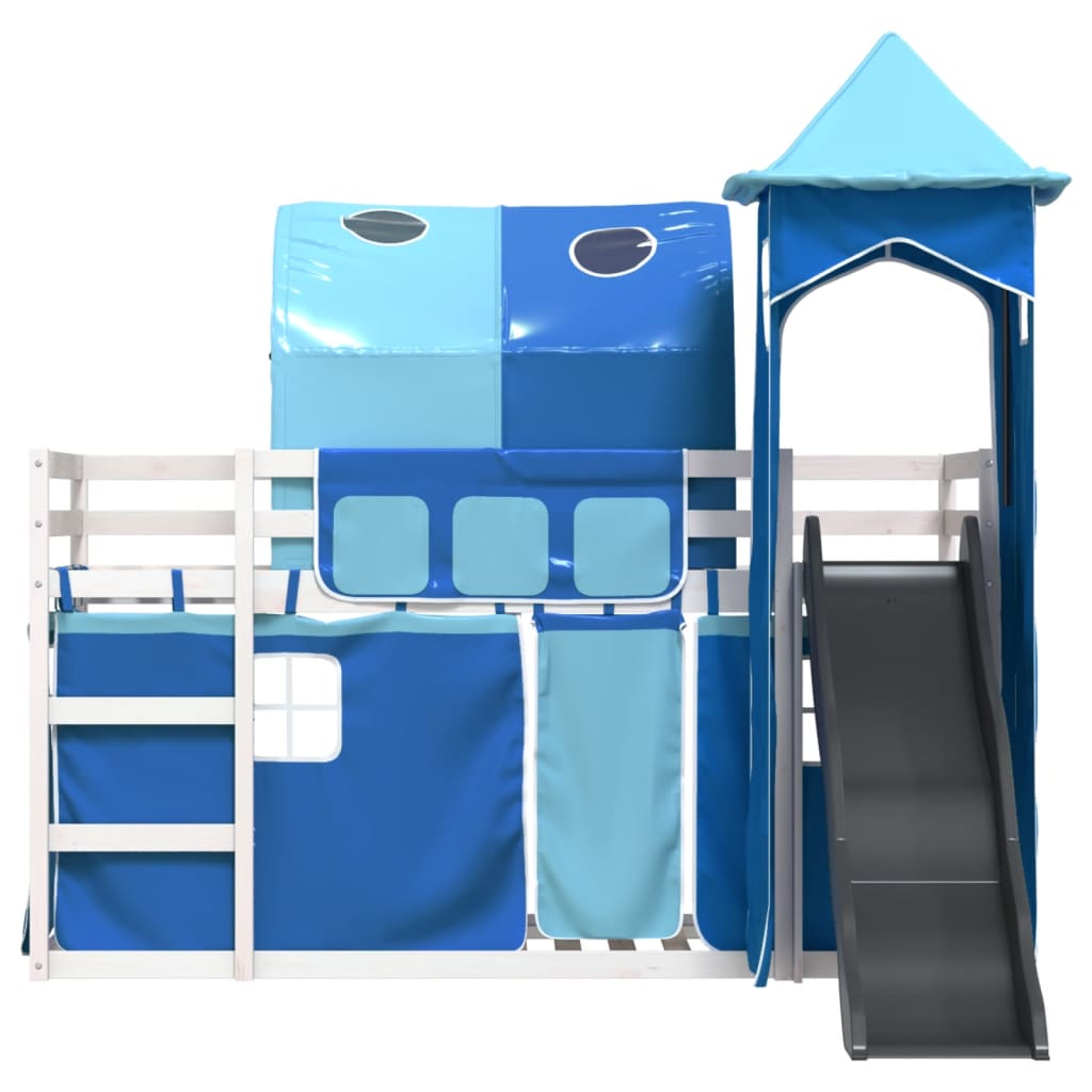 vidaXL Bunk Bed without Mattress with Slide and Curtains Blue 90x190 cm Single