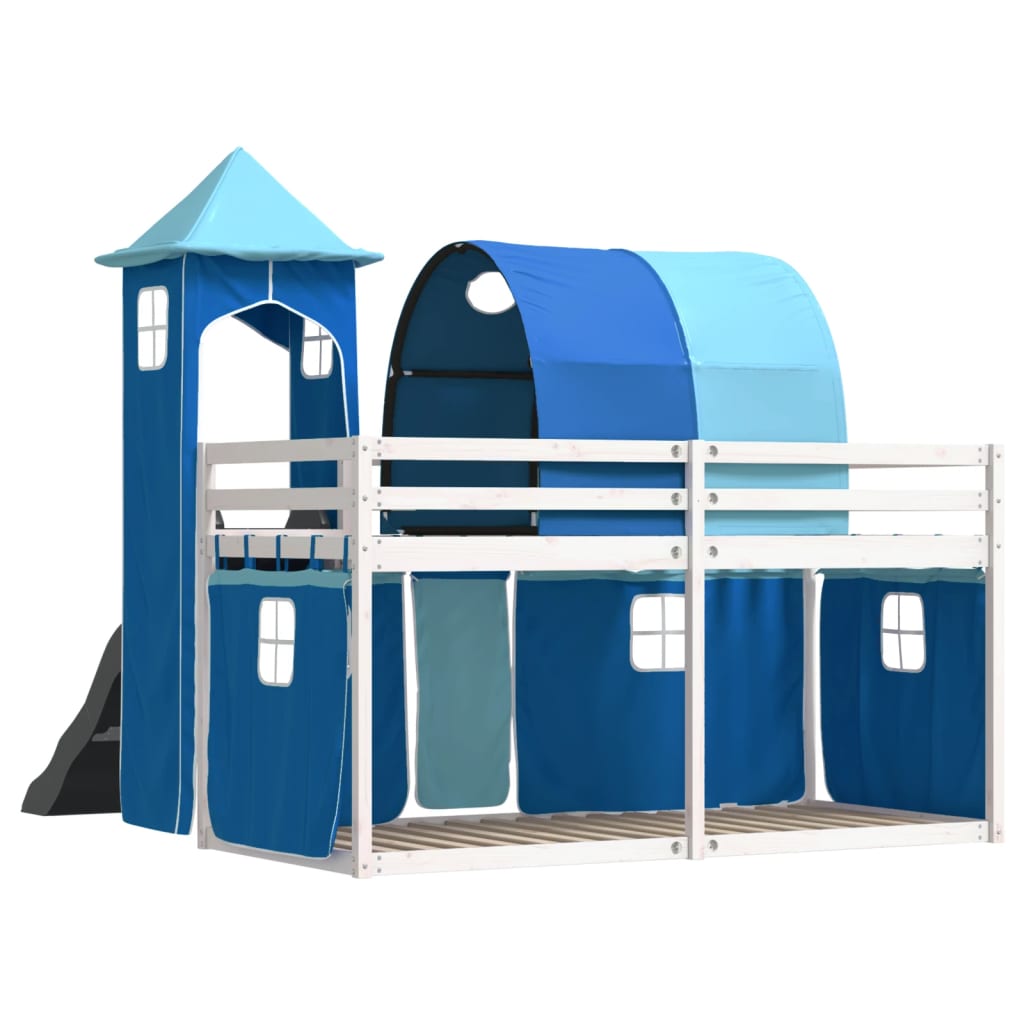 vidaXL Bunk Bed without Mattress with Slide and Curtains Blue 90x190 cm Single