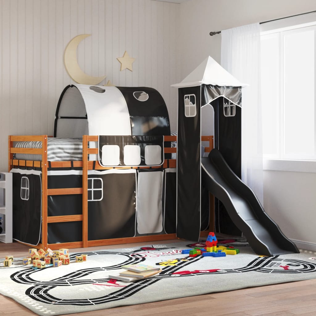 vidaXL Bunk Bed without Mattress with Slide White and Black 90x190 cm Single