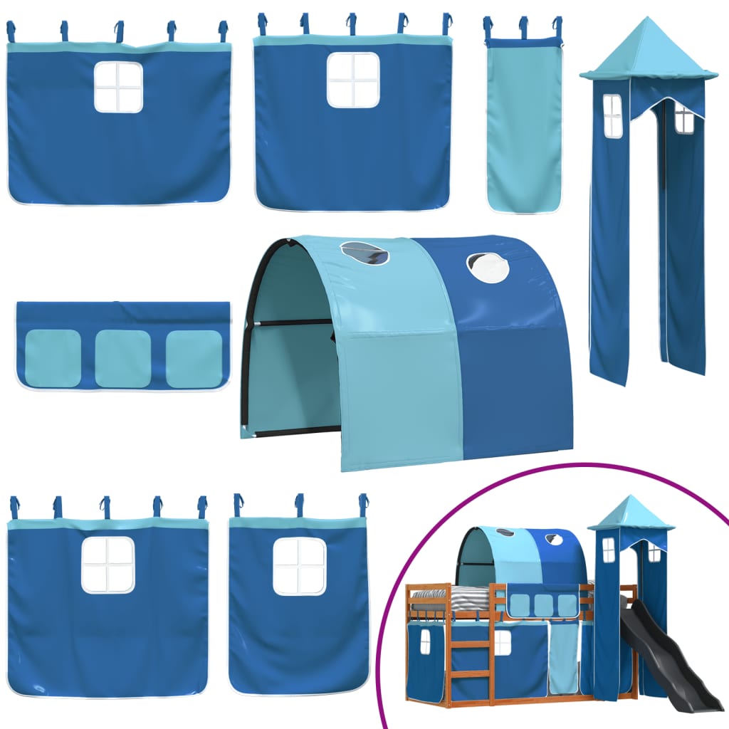 vidaXL Bunk Bed without Mattress with Slide and Curtains Blue 90x190 cm Single