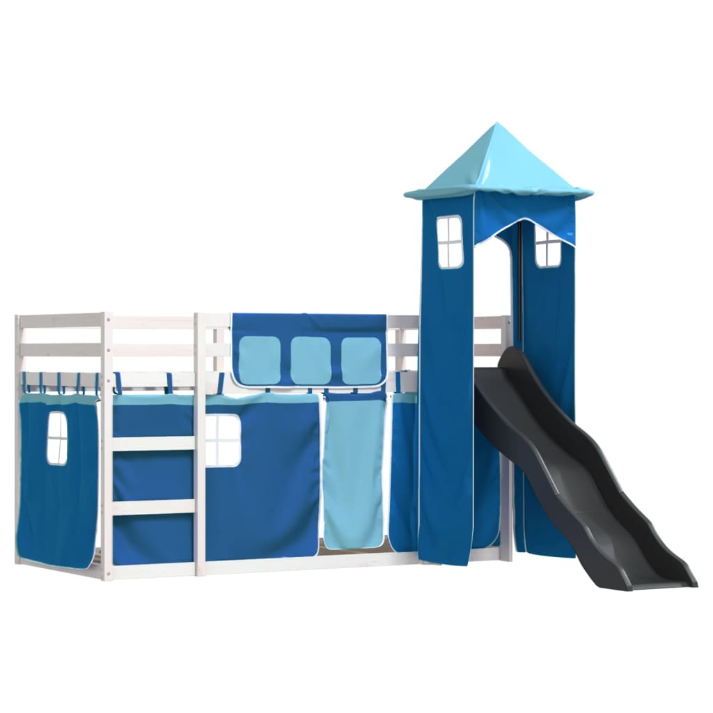 vidaXL Bunk Bed without Mattress with Slide and Curtains Blue 90x200 cm