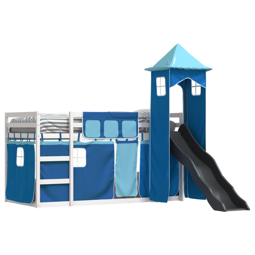 vidaXL Bunk Bed without Mattress with Slide and Curtains Blue 90x200 cm