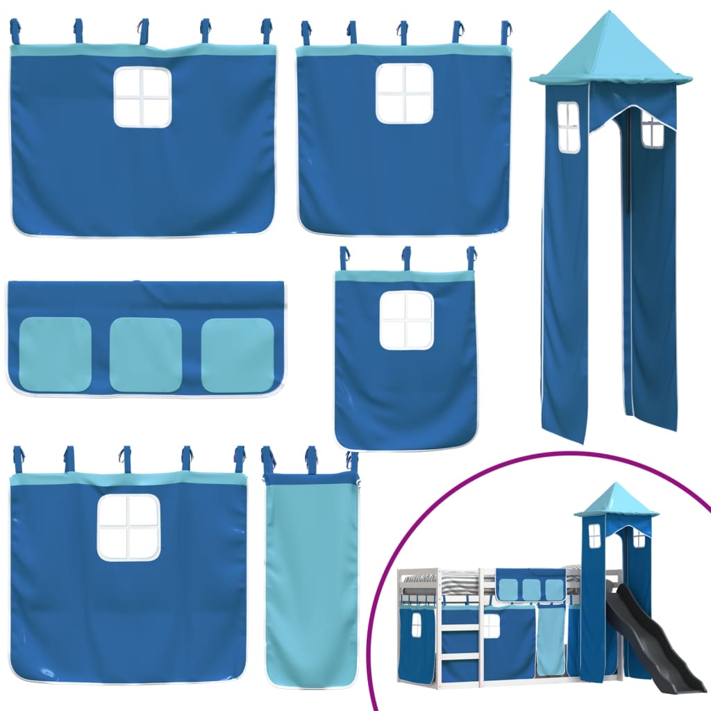 vidaXL Bunk Bed without Mattress with Slide and Curtains Blue 90x200 cm