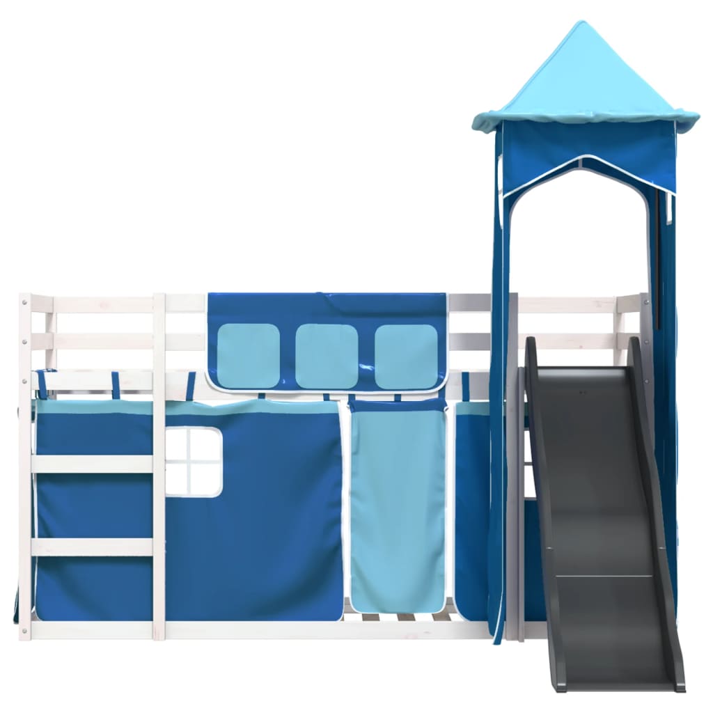 vidaXL Bunk Bed without Mattress with Slide and Curtains Blue 90x200 cm