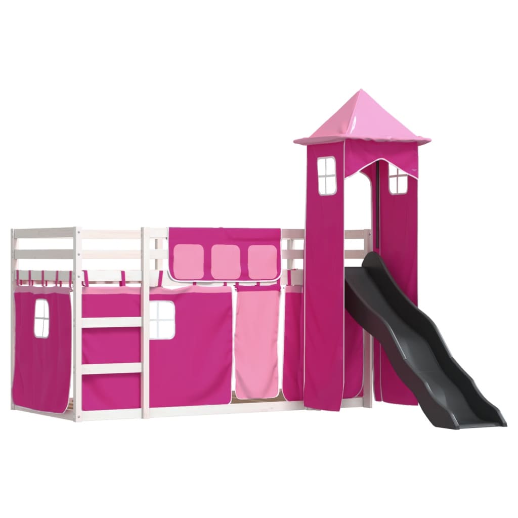 vidaXL Bunk Bed without Mattress with Slide and Curtains Pink 90x200 cm