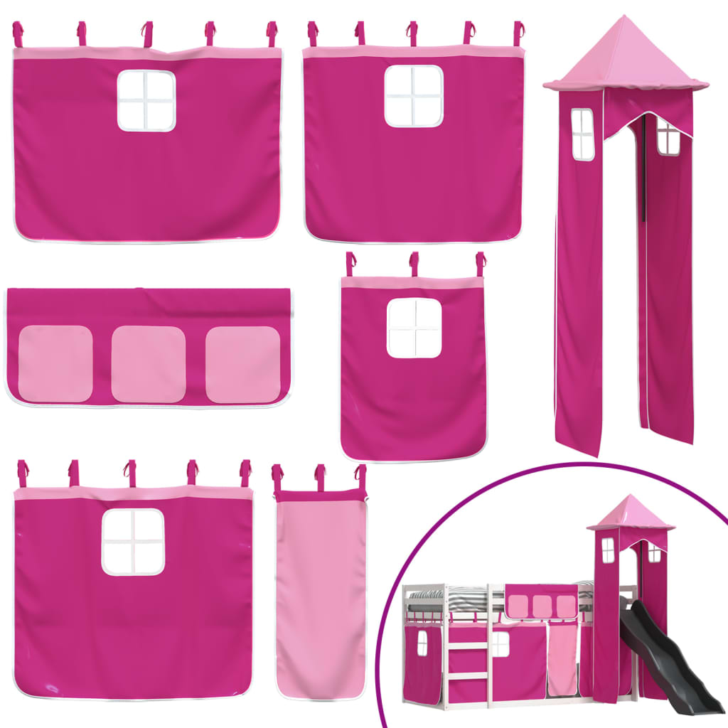 vidaXL Bunk Bed without Mattress with Slide and Curtains Pink 90x200 cm