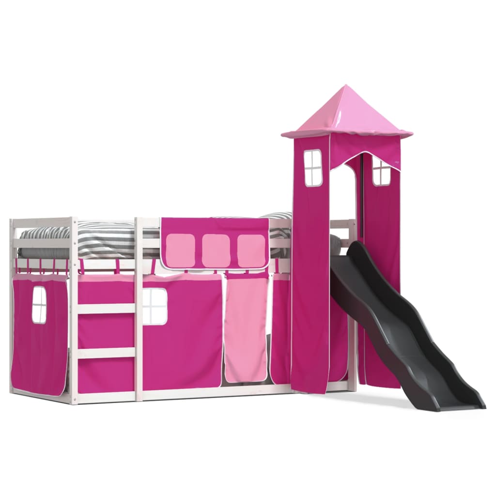 vidaXL Bunk Bed without Mattress with Slide and Curtains Pink 90x200 cm