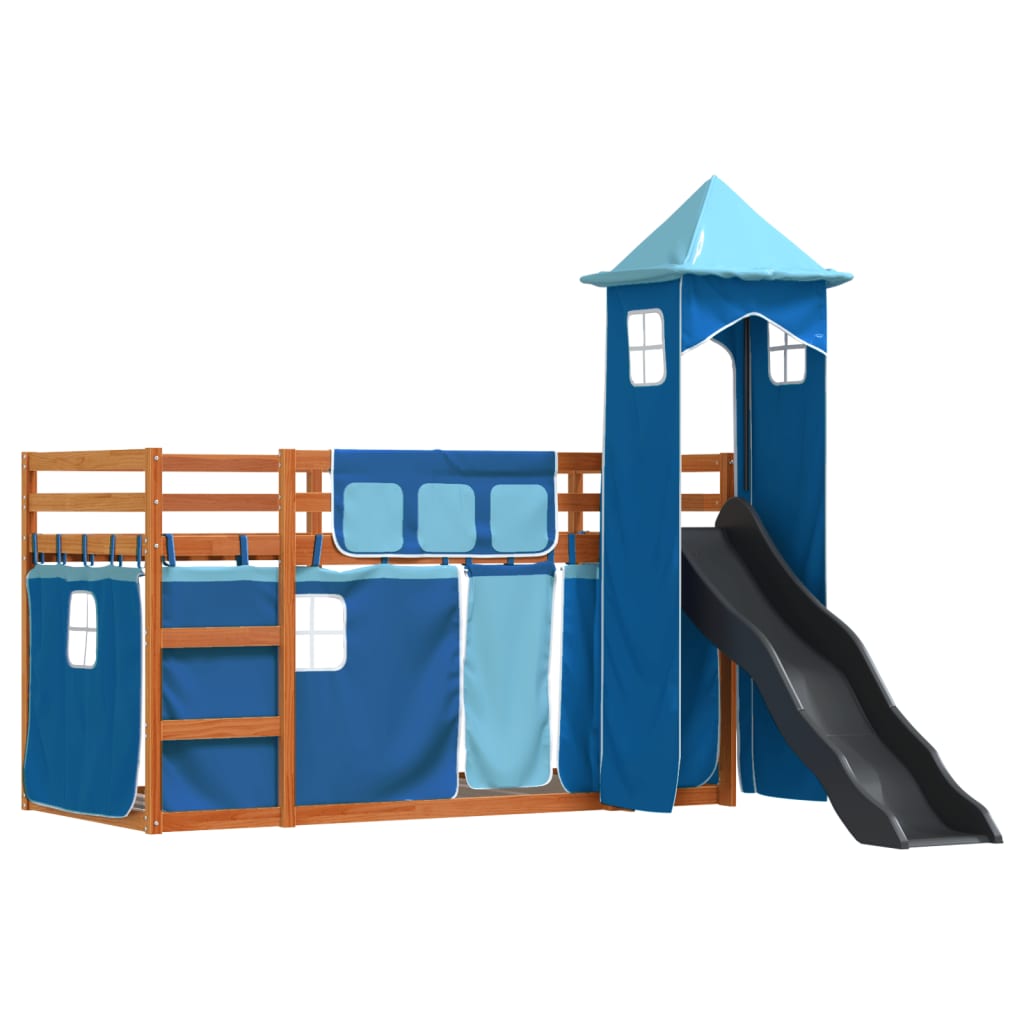 vidaXL Bunk Bed without Mattress with Slide and Curtains Blue 90x200 cm