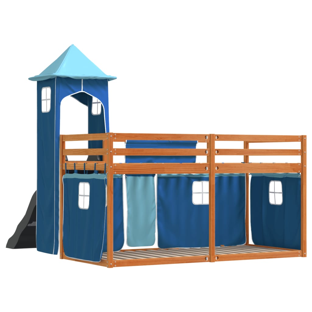 vidaXL Bunk Bed without Mattress with Slide and Curtains Blue 90x200 cm