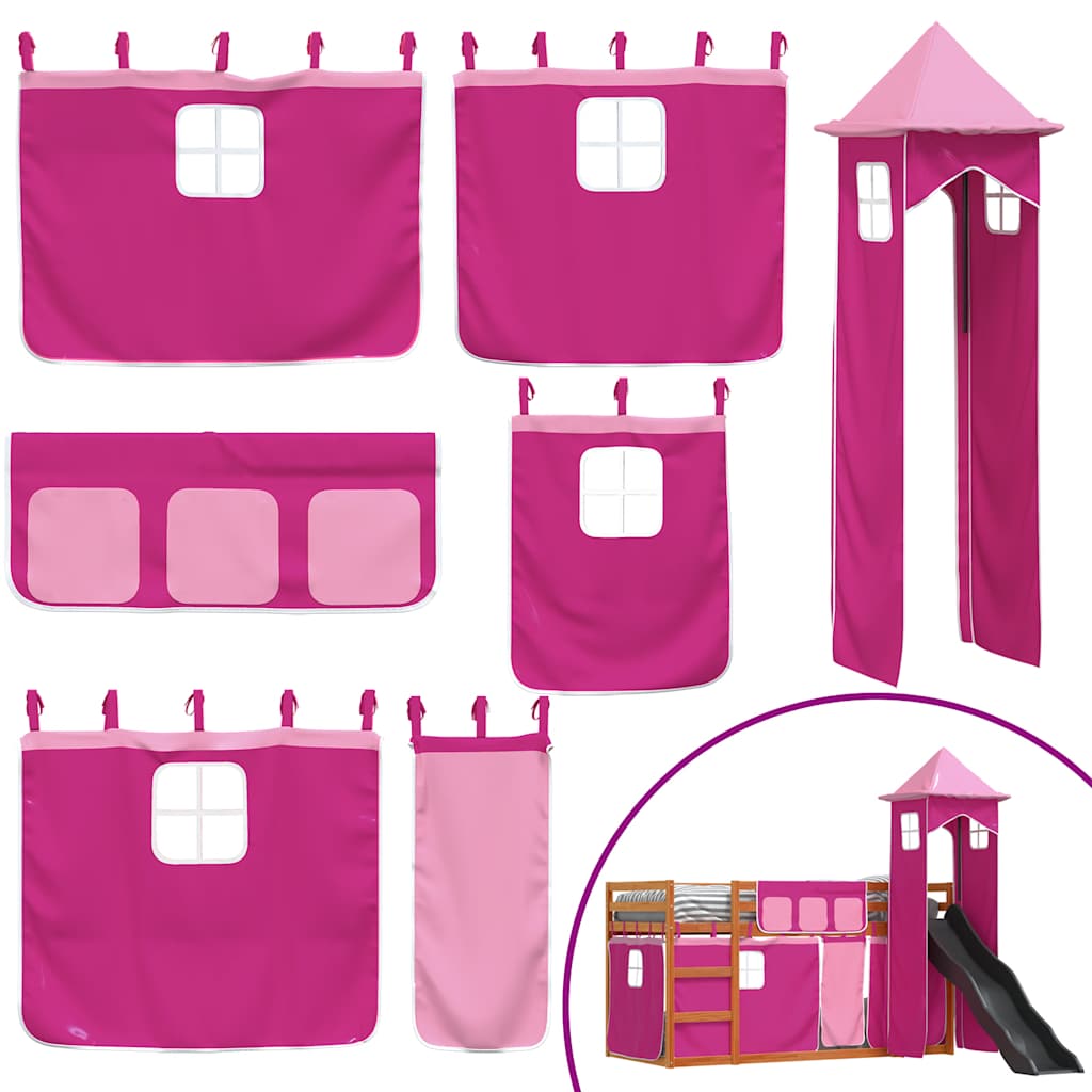 Bunk Bed without Mattress with Slide and Curtains Pink 90x200 cm