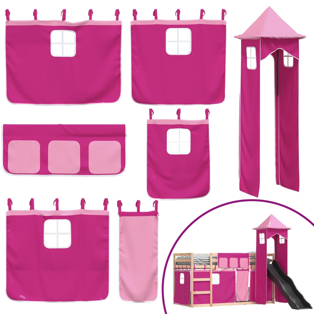 vidaXL Bunk Bed without Mattress with Slide and Curtains Pink 80x200 cm