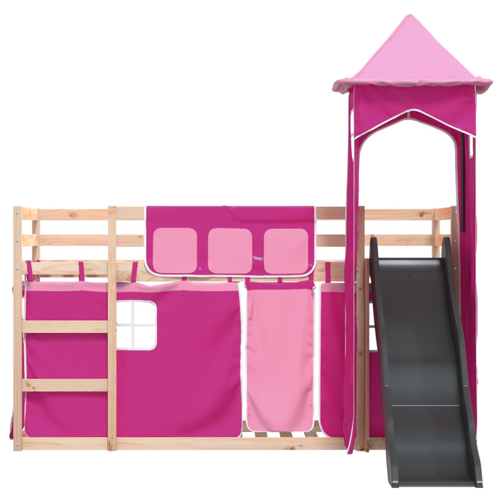 vidaXL Bunk Bed without Mattress with Slide and Curtains Pink 80x200 cm