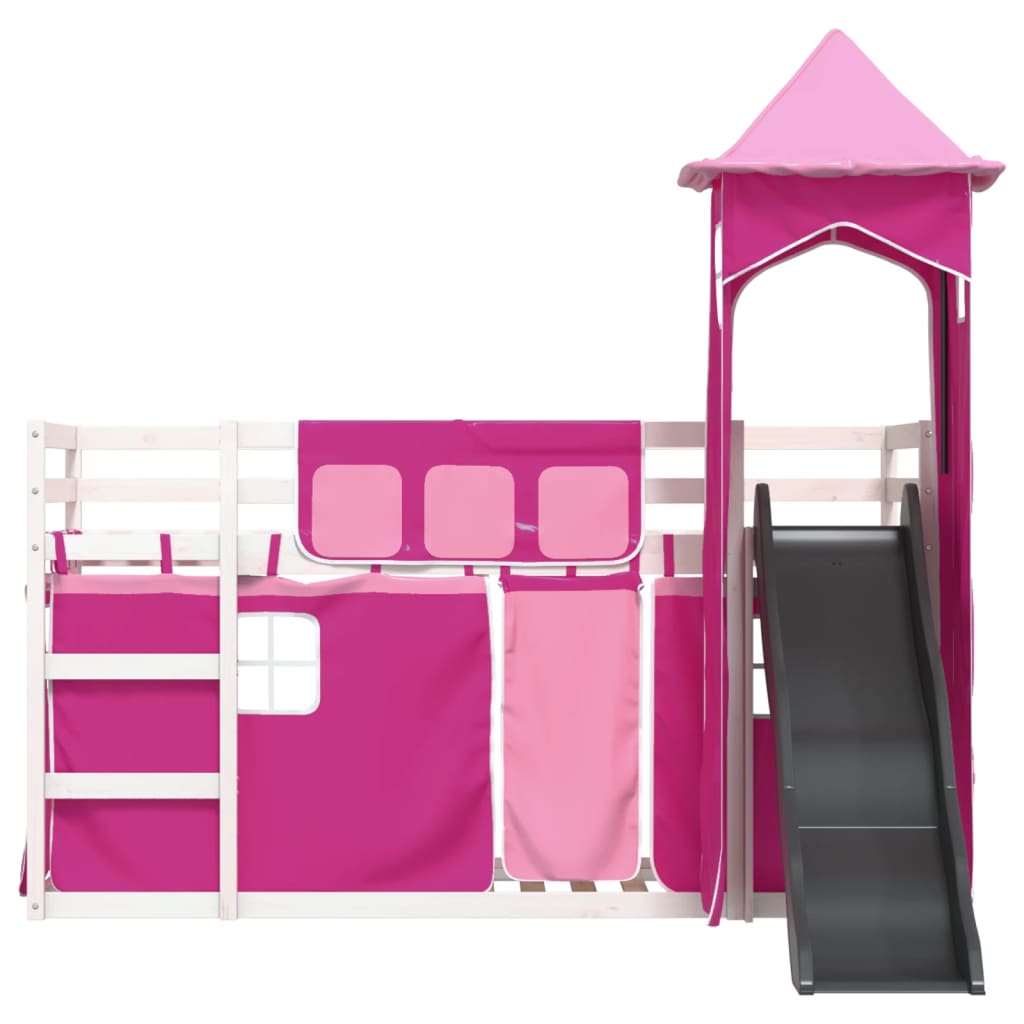 vidaXL Bunk Bed without Mattress with Slide and Curtains Pink 80x200 cm