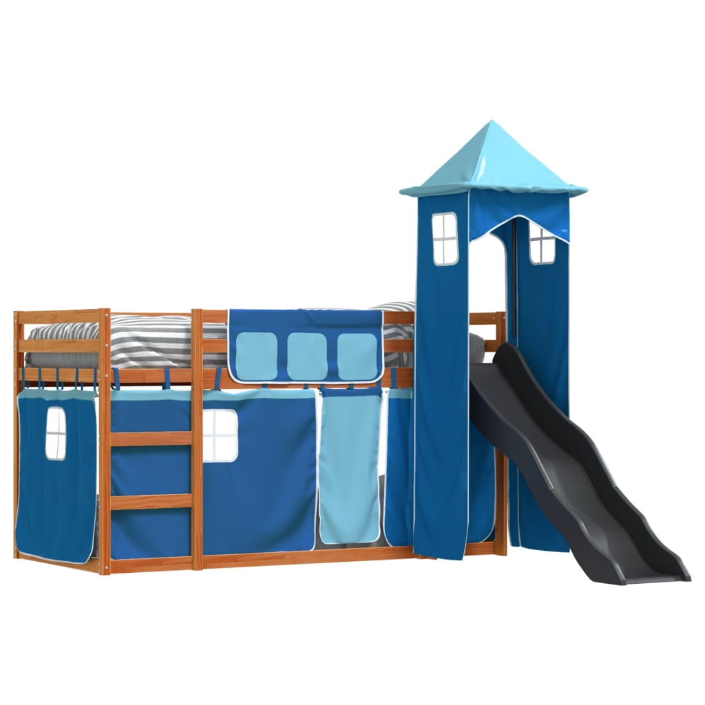 vidaXL Bunk Bed without Mattress with Slide and Curtains Blue 80x200 cm