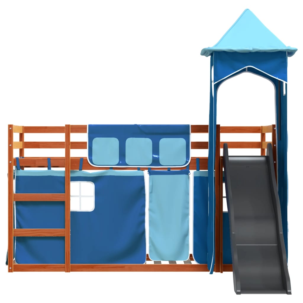 vidaXL Bunk Bed without Mattress with Slide and Curtains Blue 80x200 cm