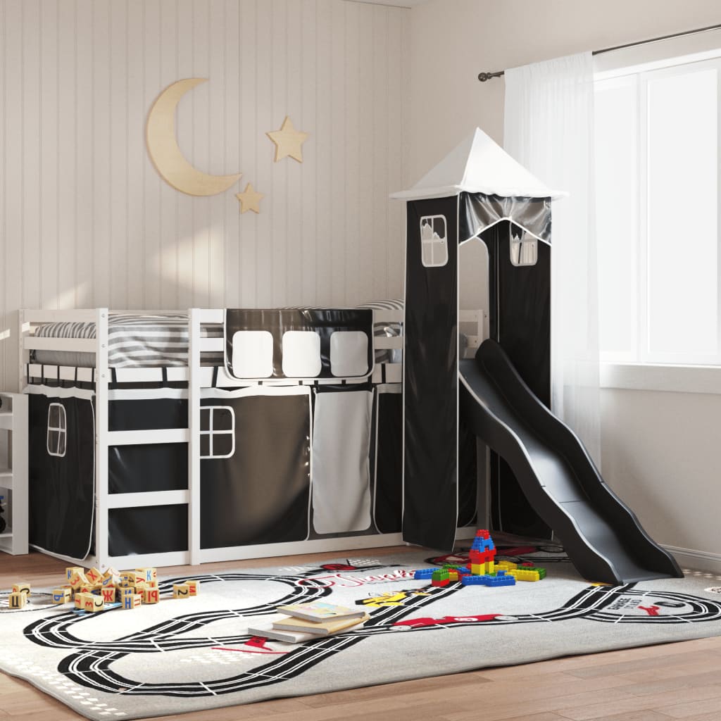 vidaXL Bunk Bed without Mattress with Slide White and Black 90x190 cm Single