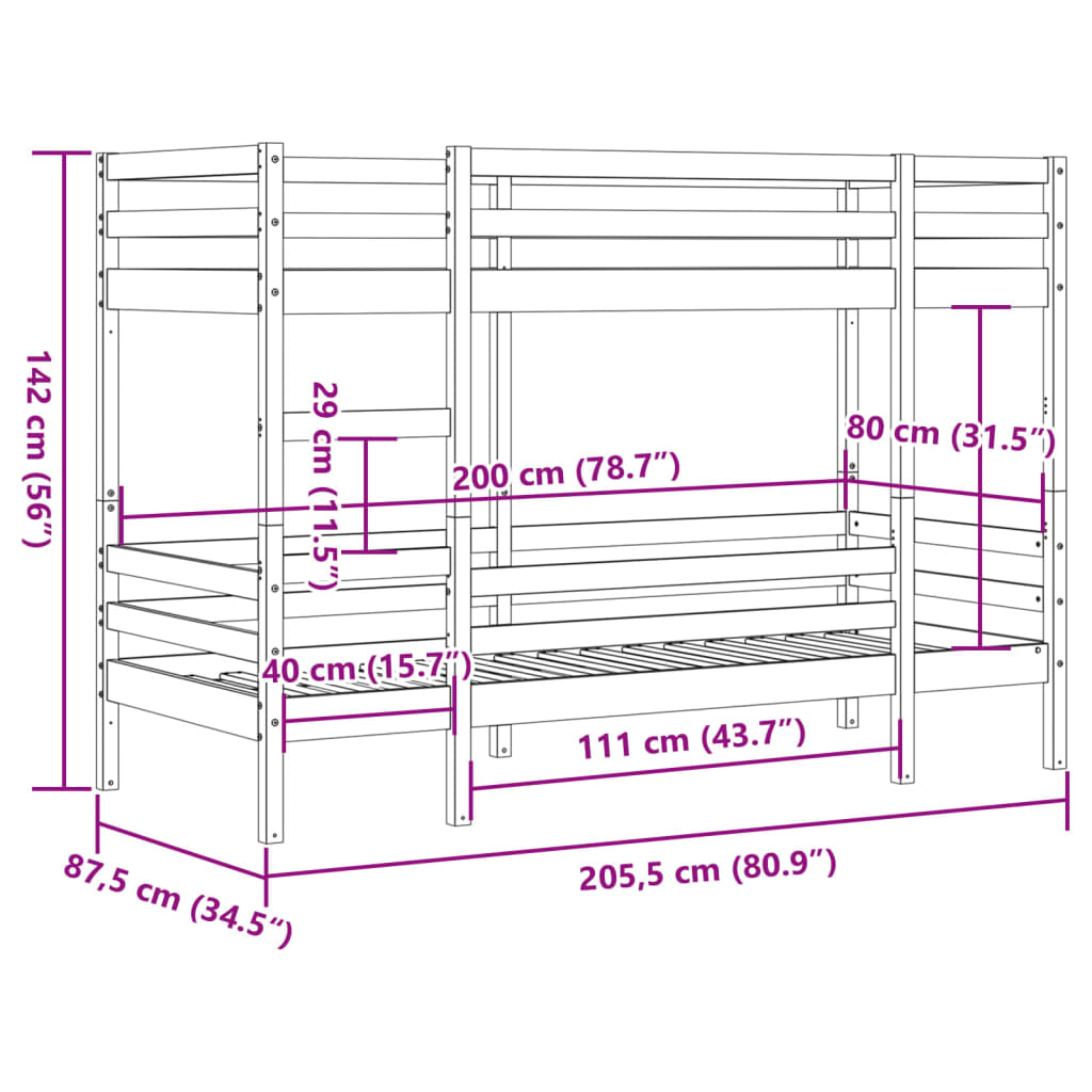 vidaXL Bunk Bed without Mattress 80x200 cm Solid Wood Pine