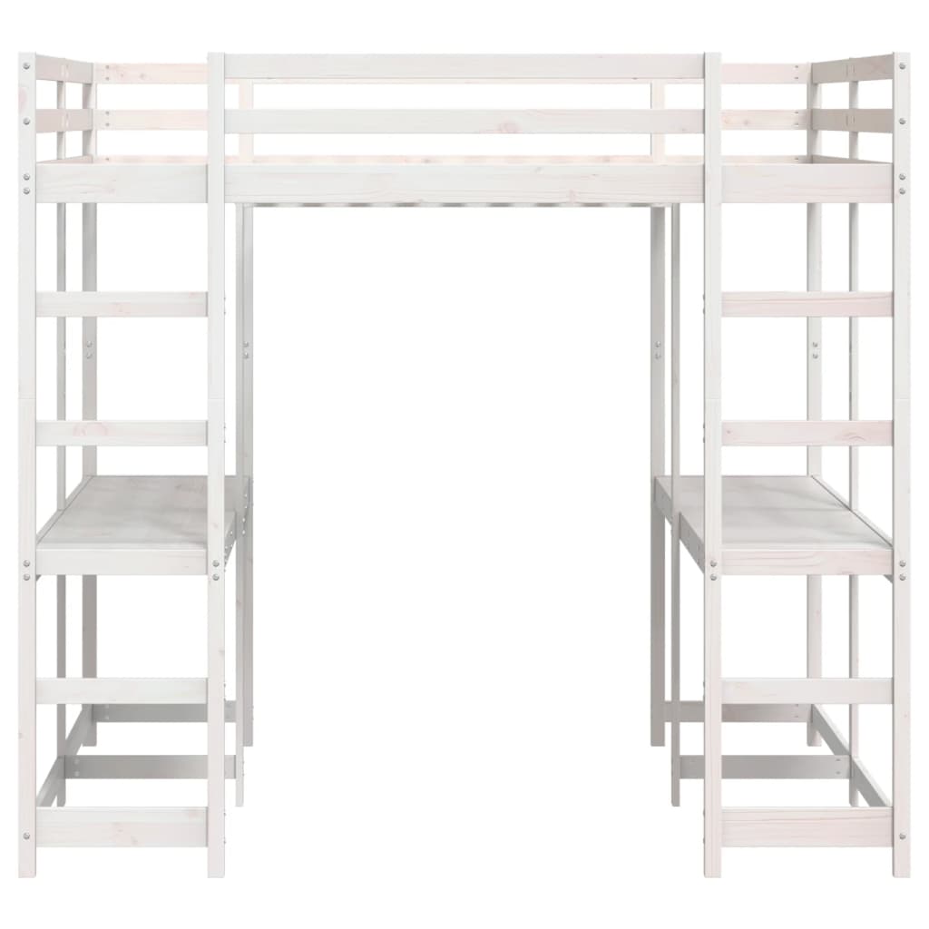 vidaXL Loft Bed with Desk and Ladder White 200x200 cm Solid Wood Pine