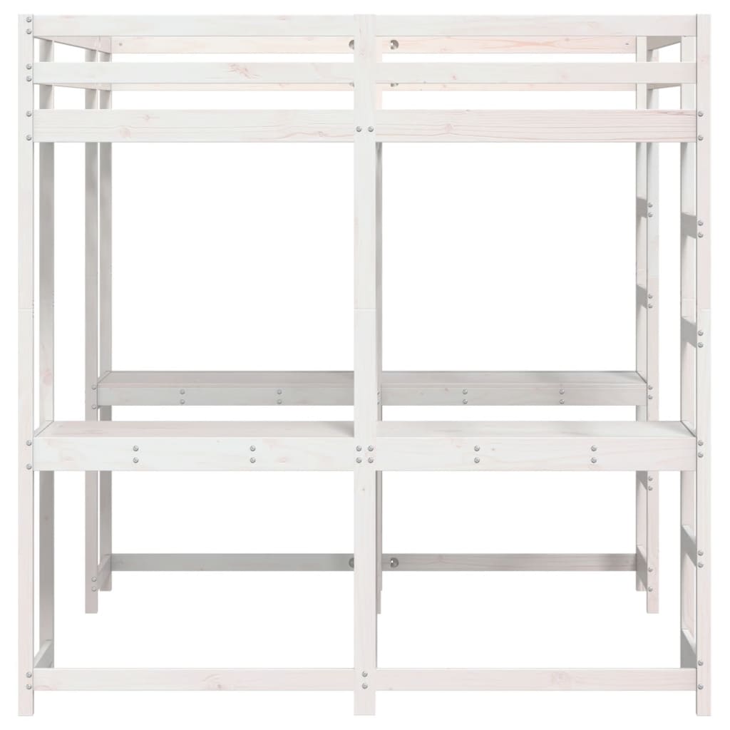 vidaXL Loft Bed with Desk and Ladder White 200x200 cm Solid Wood Pine