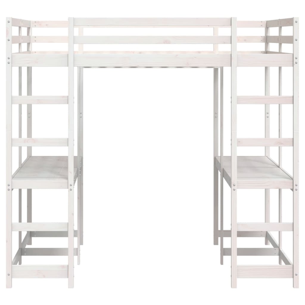 vidaXL Loft Bed with Desk and Ladder White 160x200 cm Solid Wood Pine