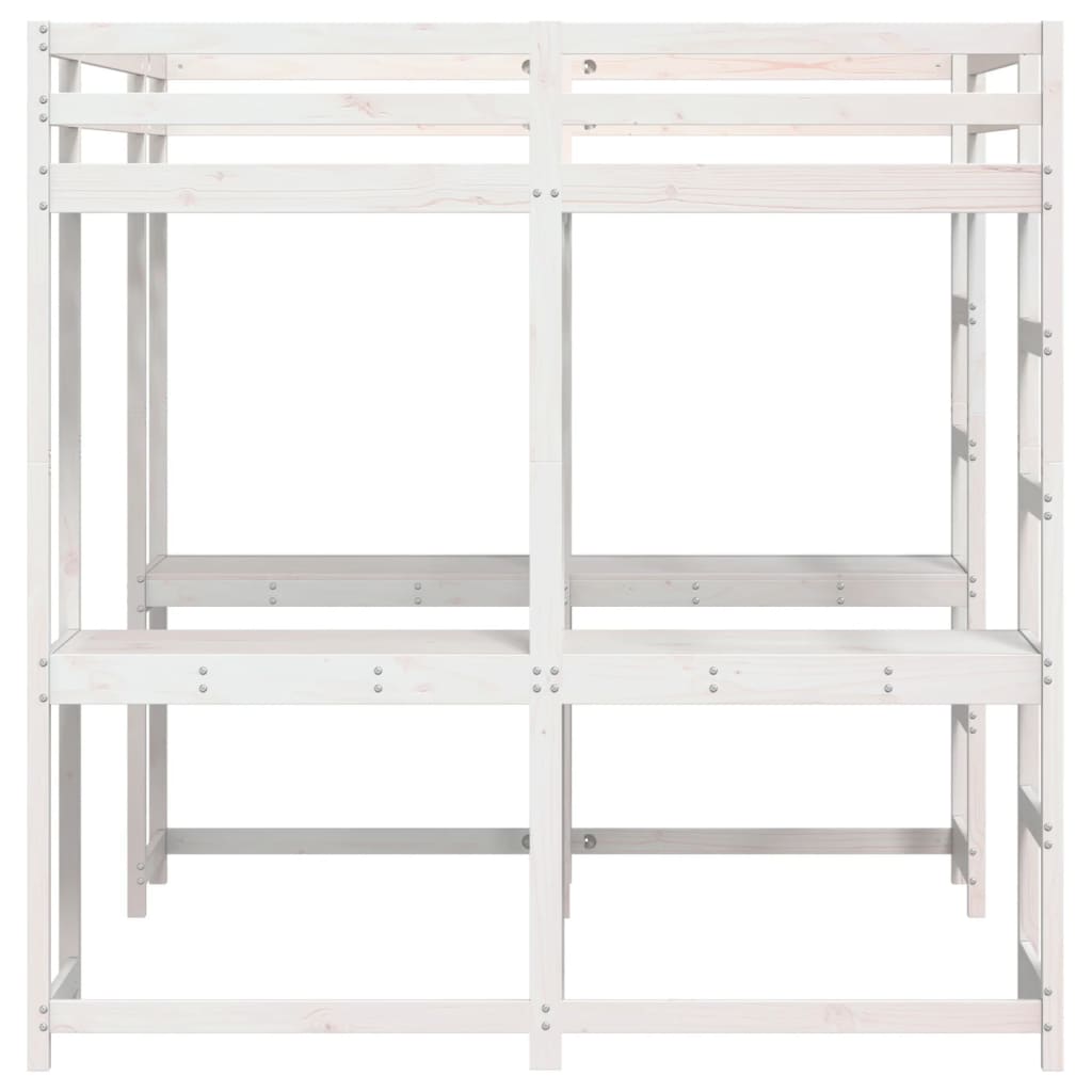 vidaXL Loft Bed with Desk and Ladder White 160x200 cm Solid Wood Pine