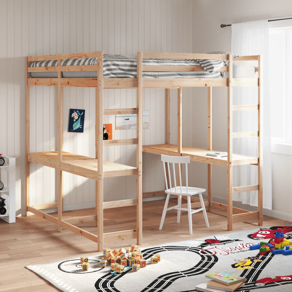 vidaXL Loft Bed with Desk and Ladder 140x200 cm Solid Wood Pine