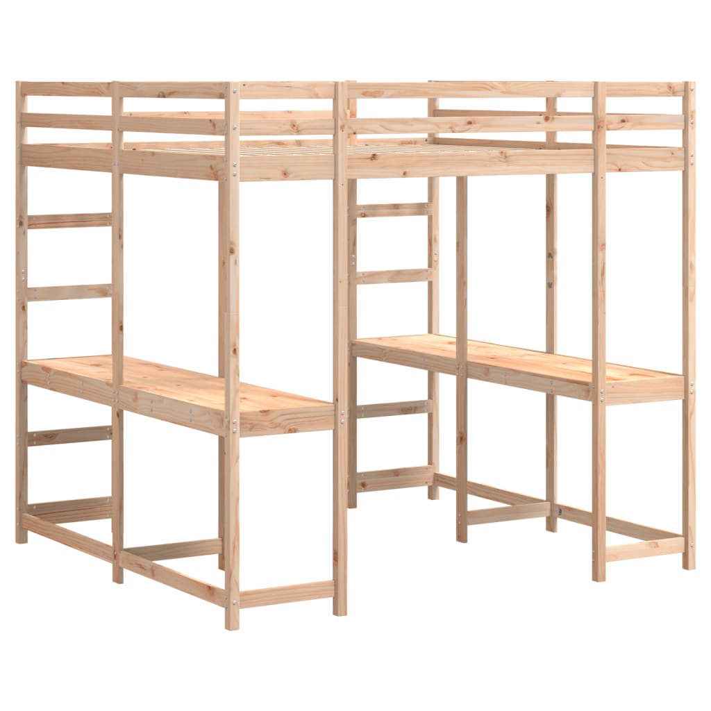 vidaXL Loft Bed with Desk and Ladder 140x200 cm Solid Wood Pine