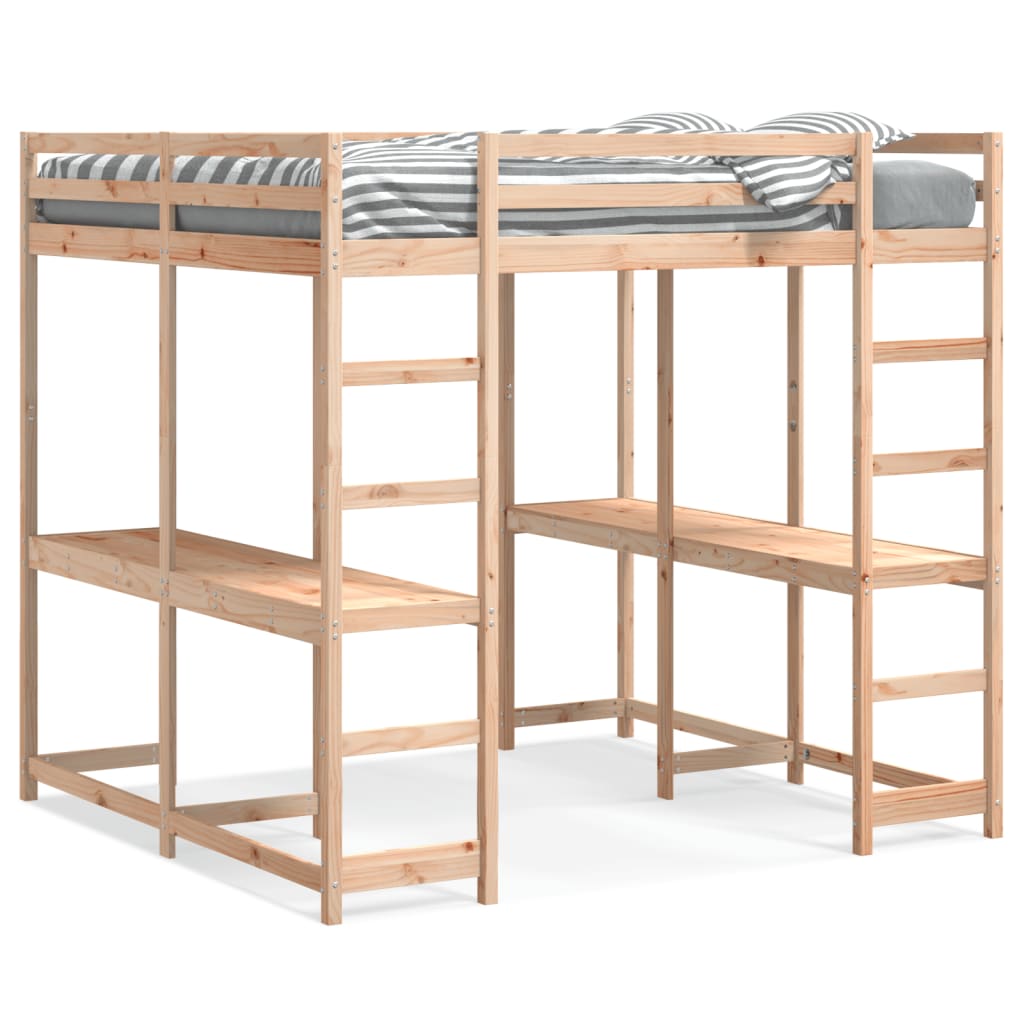 vidaXL Loft Bed with Desk and Ladder 140x200 cm Solid Wood Pine