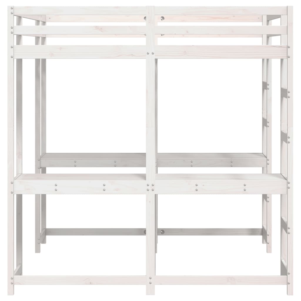 vidaXL Loft Bed with Desk and Ladder White 140x200 cm Solid Wood Pine