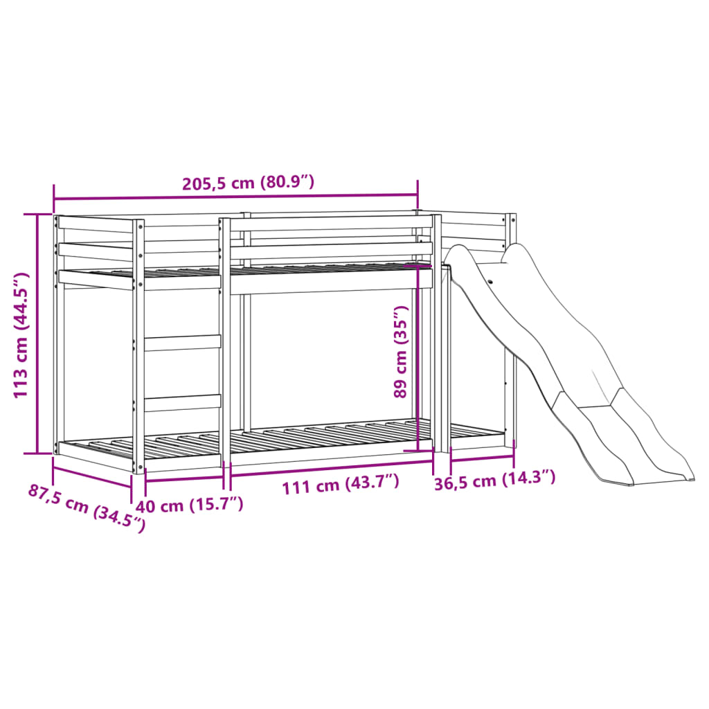 vidaXL Bunk Bed with Slide&Ladder without Mattress White 80x200 cm