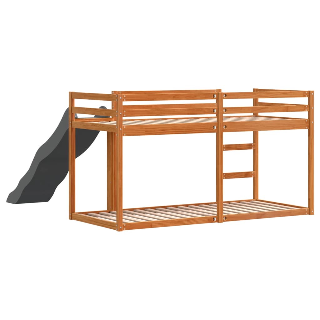 vidaXL Bunk Bed with Slide&Ladder without Mattress Wax Brown 80x200 cm