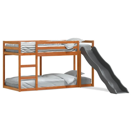 vidaXL Bunk Bed with Slide&Ladder without Mattress Wax Brown 80x200 cm