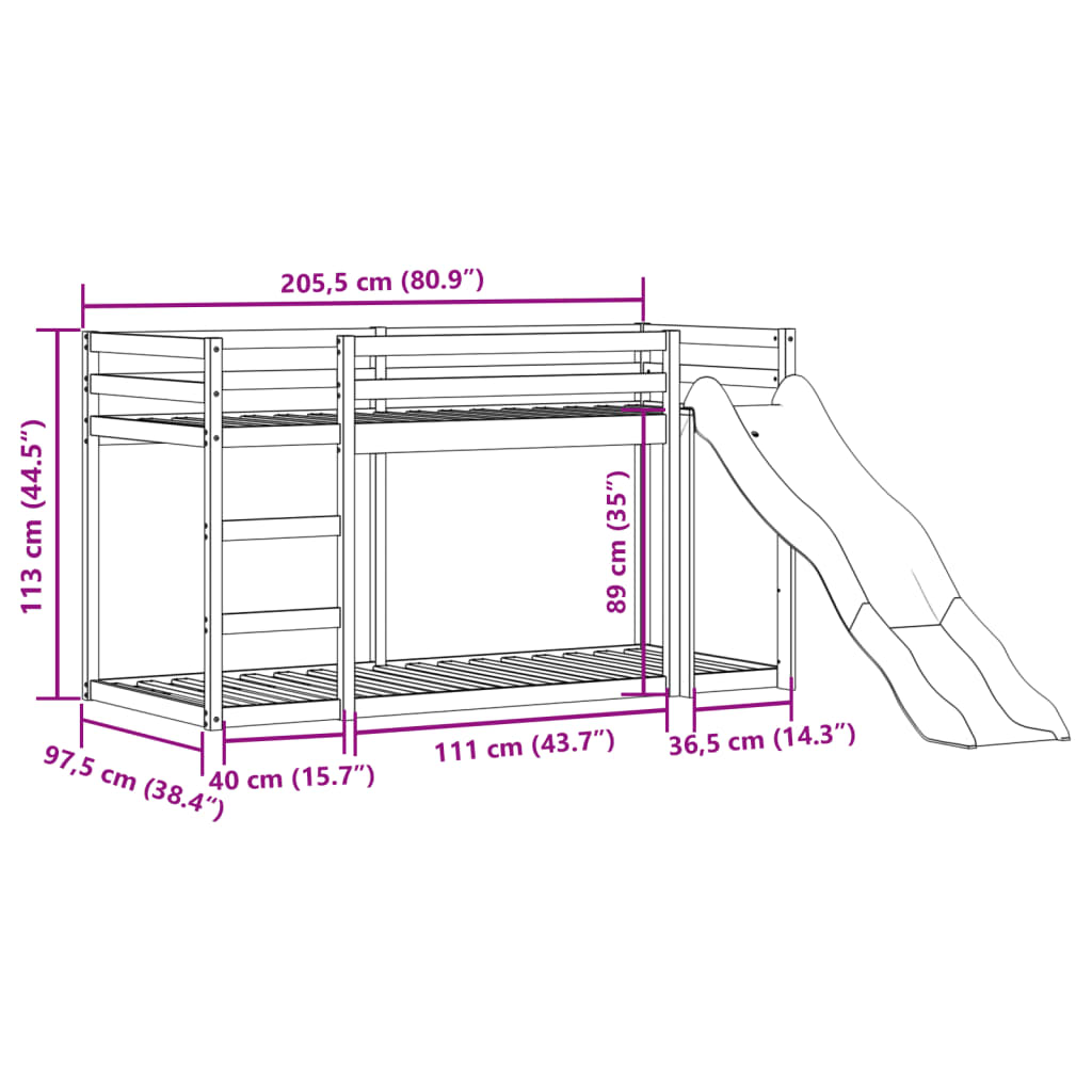 vidaXL Bunk Bed with Slide&Ladder without Mattress White 90x200 cm