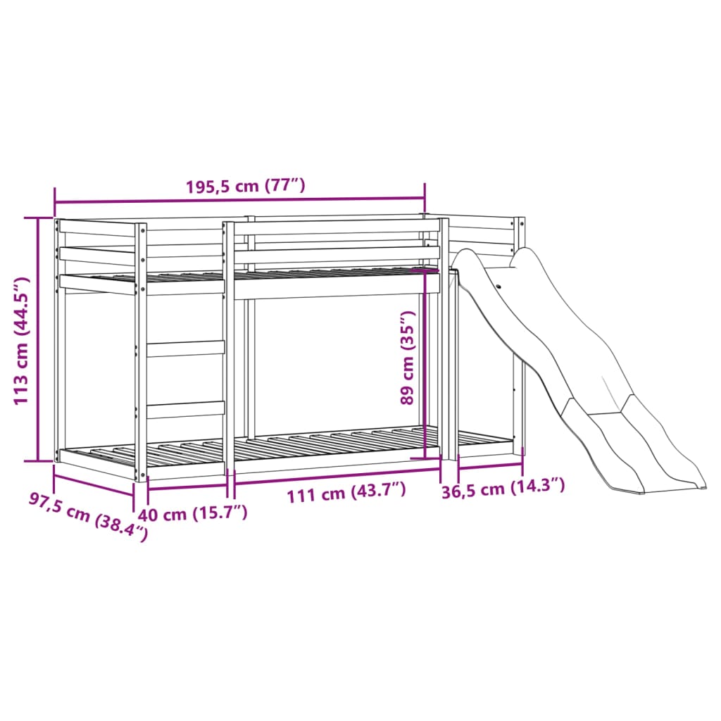 vidaXL Bunk Bed with Slide&Ladder without Mattress Wax Brown 90x190 cm Single