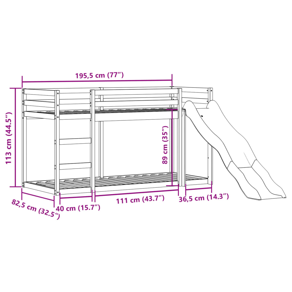 vidaXL Bunk Bed with Slide&Ladder without Mattress White 75x190 cm Small Single