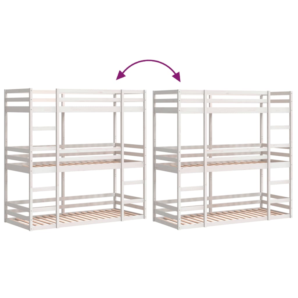 vidaXL Triple Bunk Bed without Mattress White 80x200 cm Solid Wood Pine