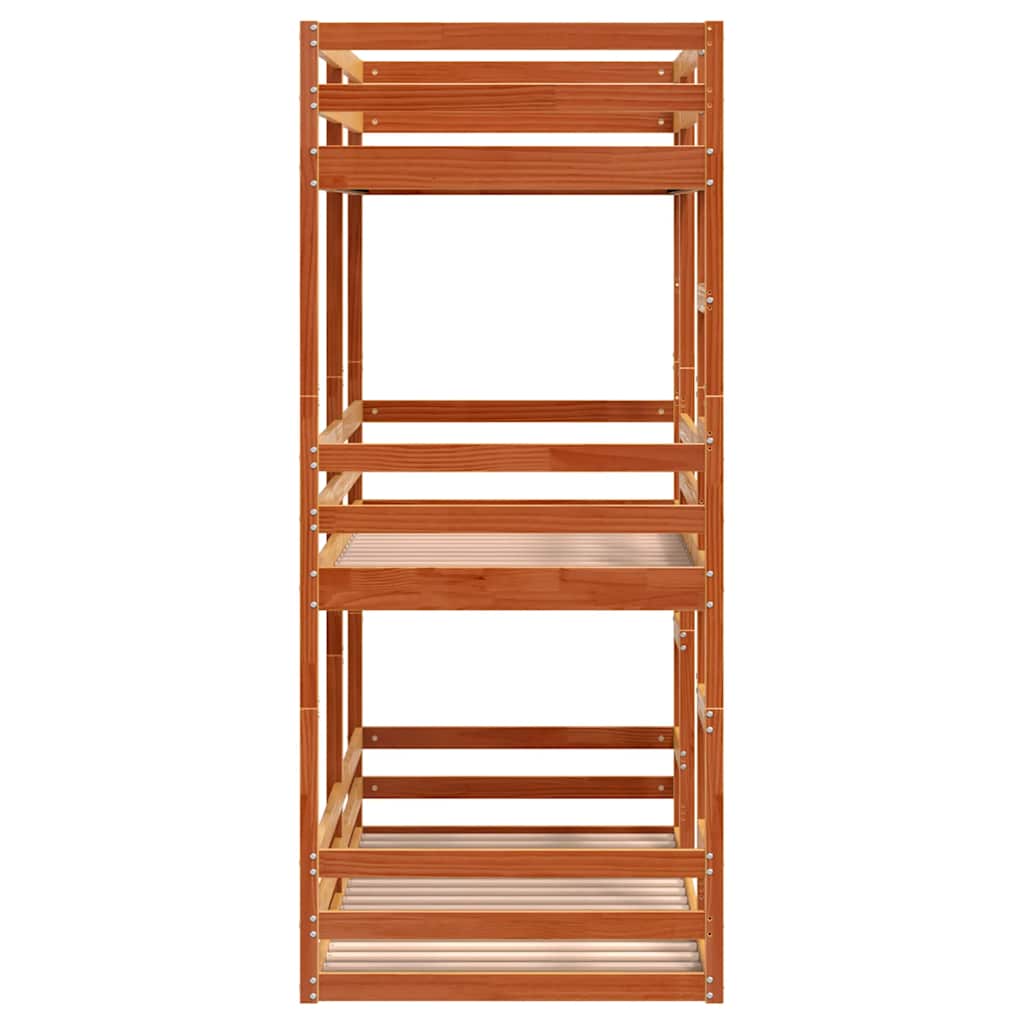 Triple Bunk Bed without Mattress Wax Brown 80x200 cm Solid Wood Pine