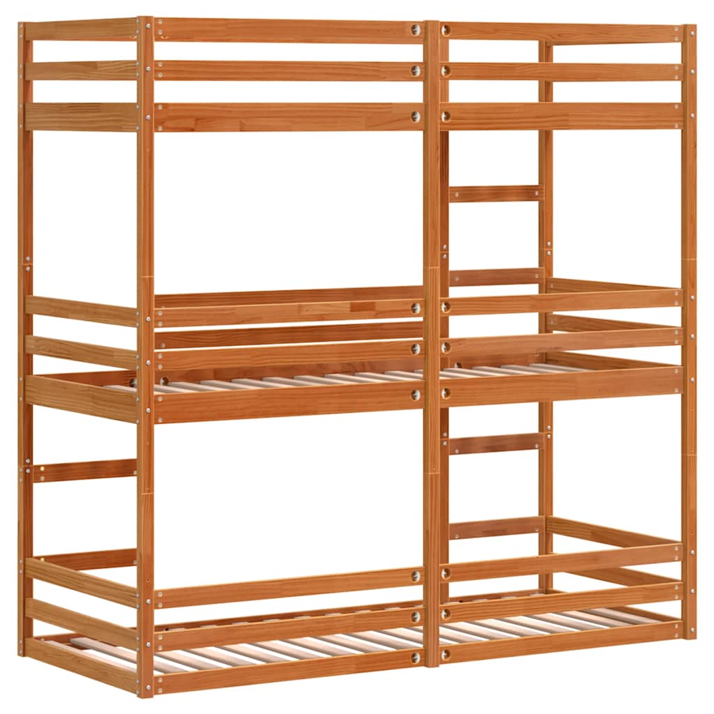 Triple Bunk Bed without Mattress Wax Brown 80x200 cm Solid Wood Pine