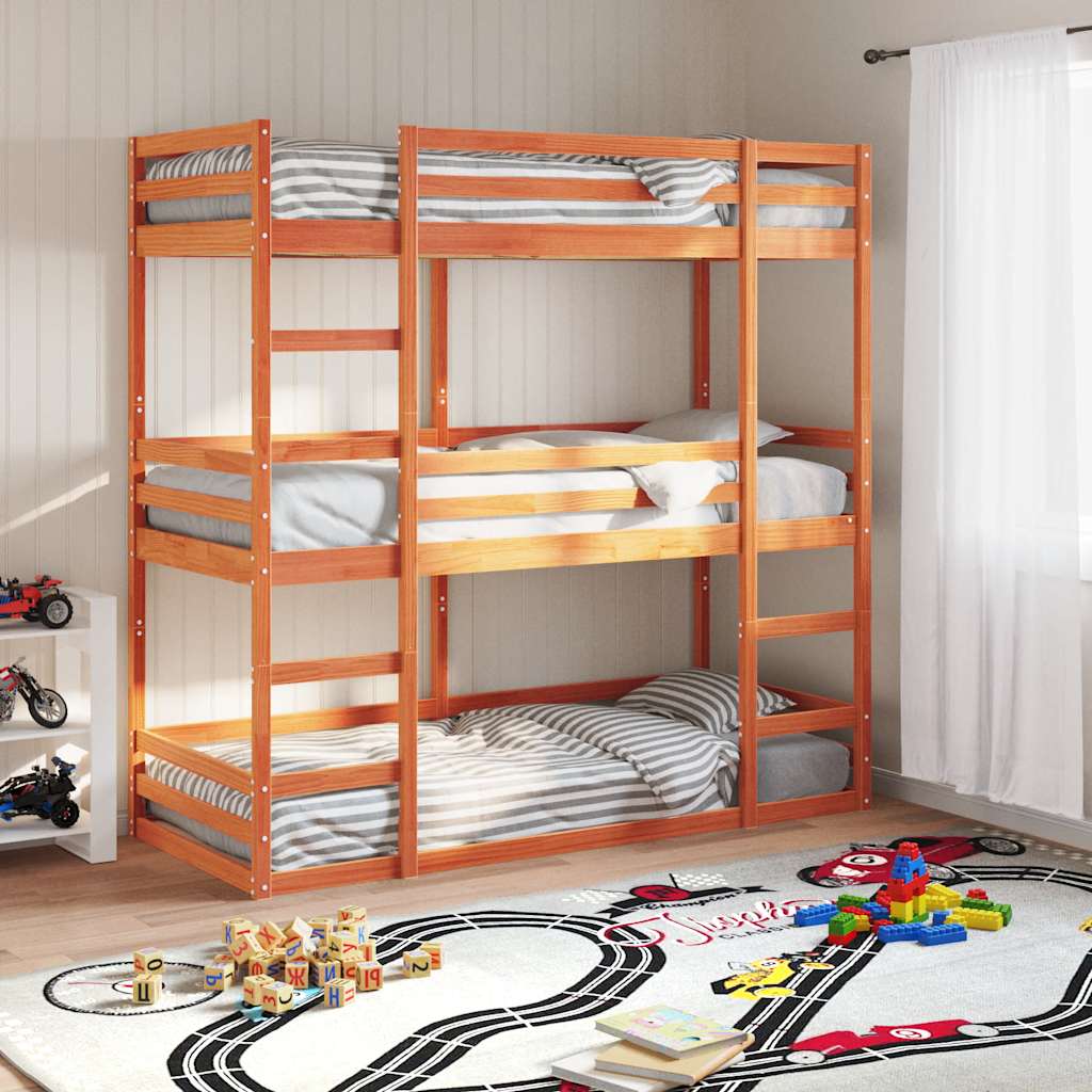 Triple Bunk Bed without Mattress Wax Brown 80x200 cm Solid Wood Pine