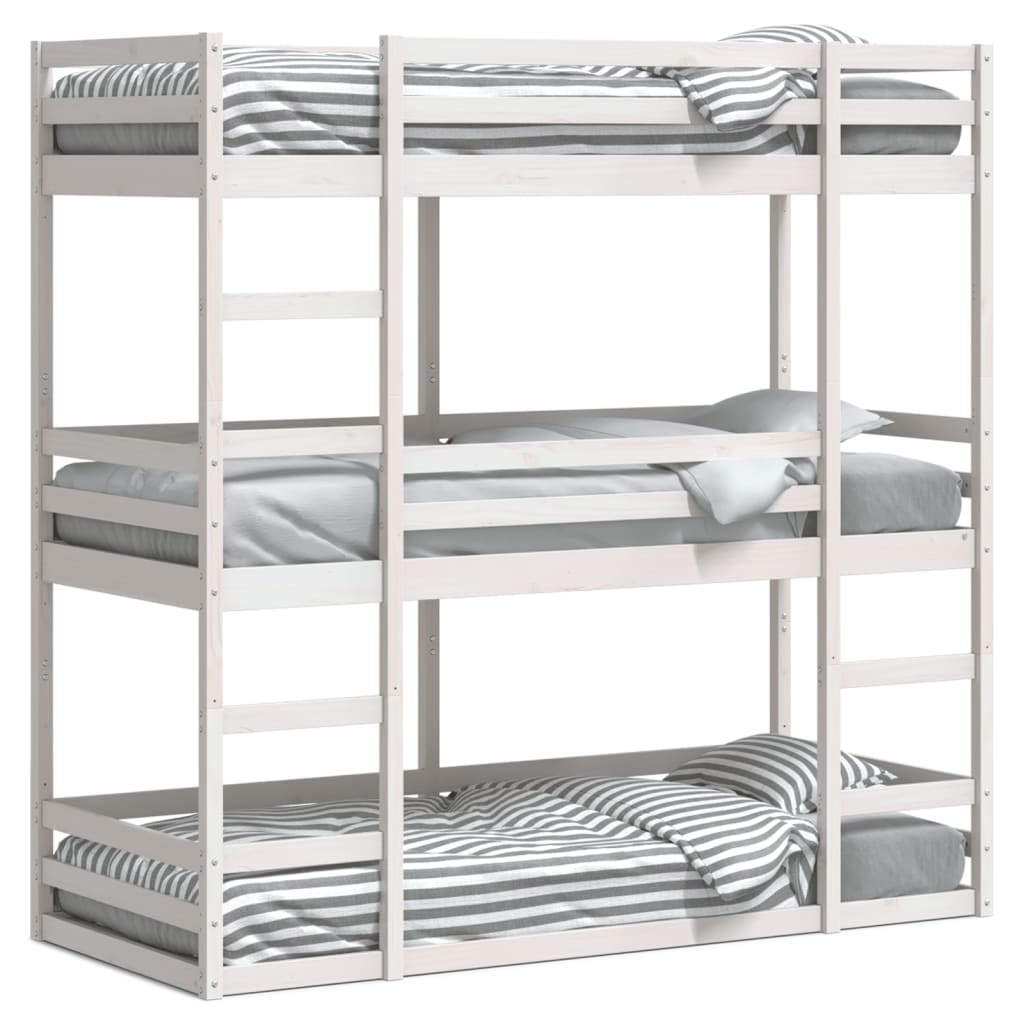 vidaXL Triple Bunk Bed without Mattress White 90x200 cm Solid Wood Pine