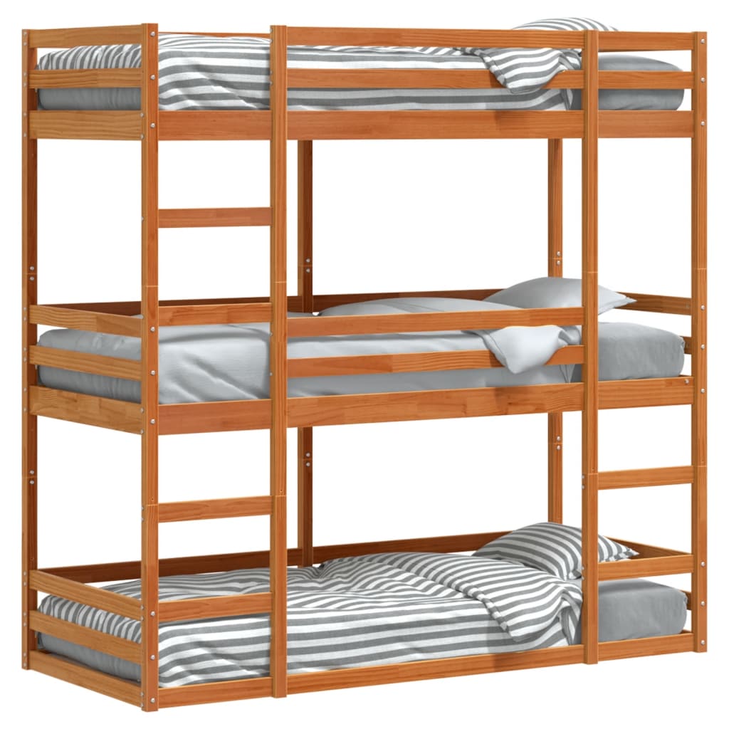 vidaXL Triple Bunk Bed without Mattress Wax Brown 90x200 cm Solid Wood Pine