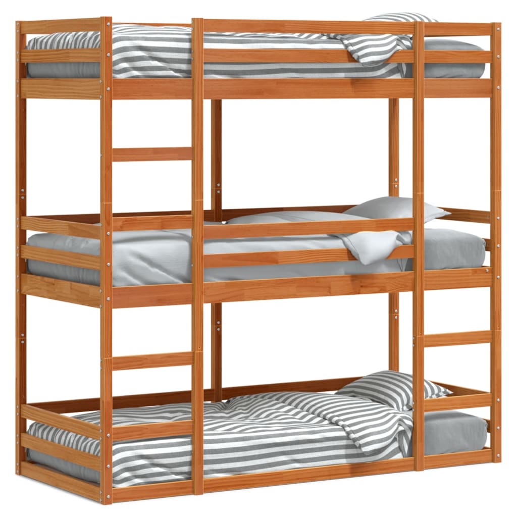 vidaXL Triple Bunk Bed without Mattress Wax Brown 90x200 cm Solid Wood Pine